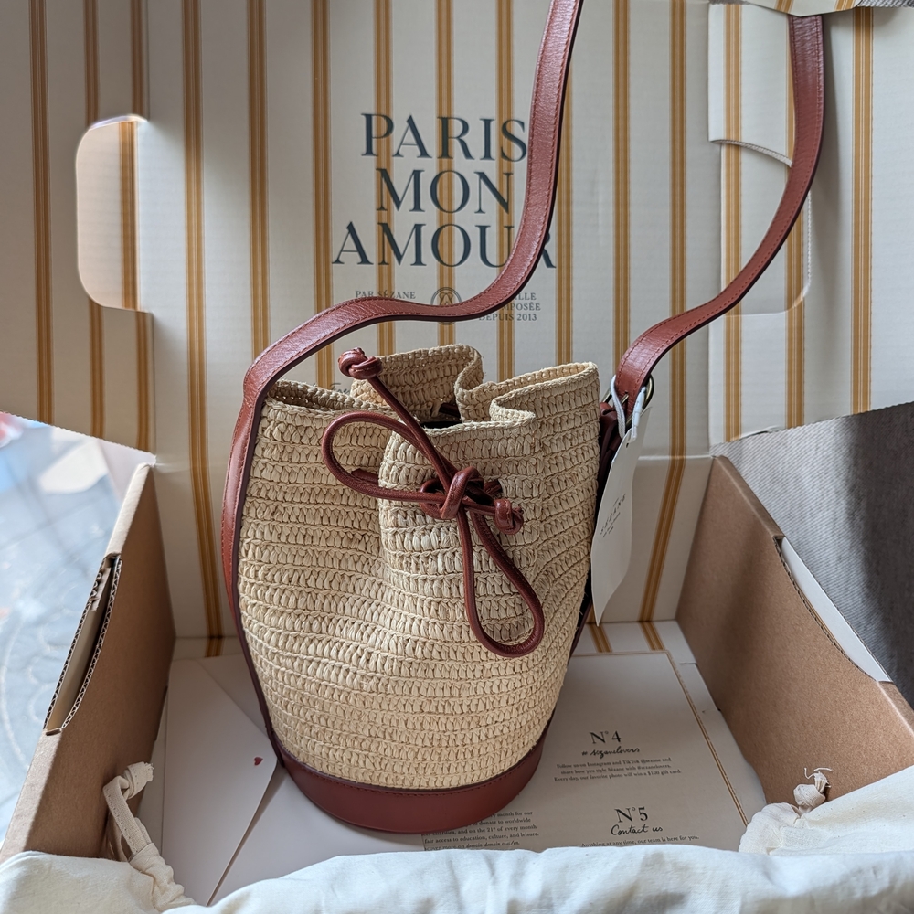 Sezane Mini Farrow Raphia Bag Natural Beige New With Tags